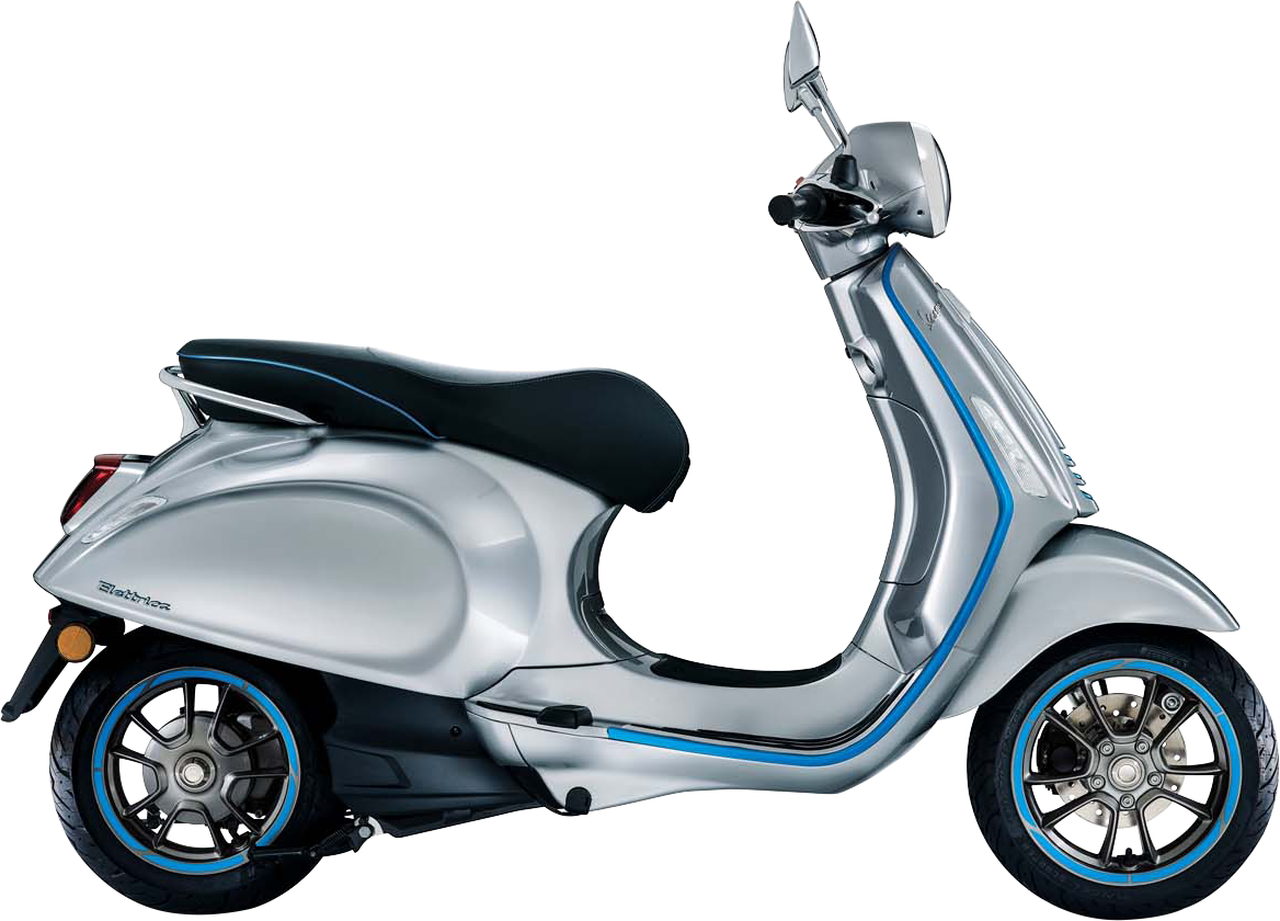 Side profile of the silver and blue Elettrica